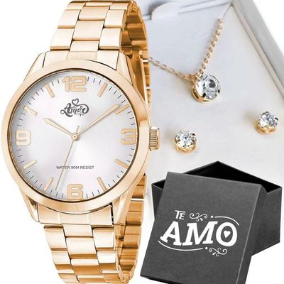 Pulseira Colar Caixa Relogio Feminino Aço Dourado