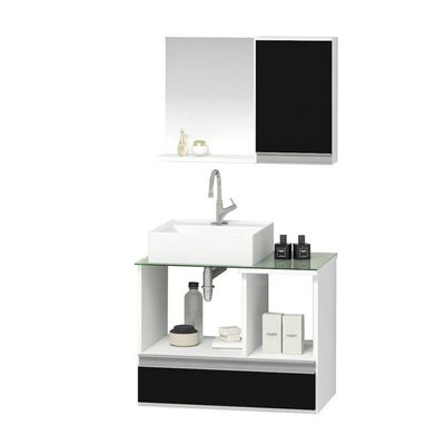 Conjunto Gabinete Venus 60cm Branco Preto
