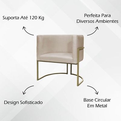 Poltrona Decorativa Recepção Luna Suede Base Ferro Champagne Bege Suede