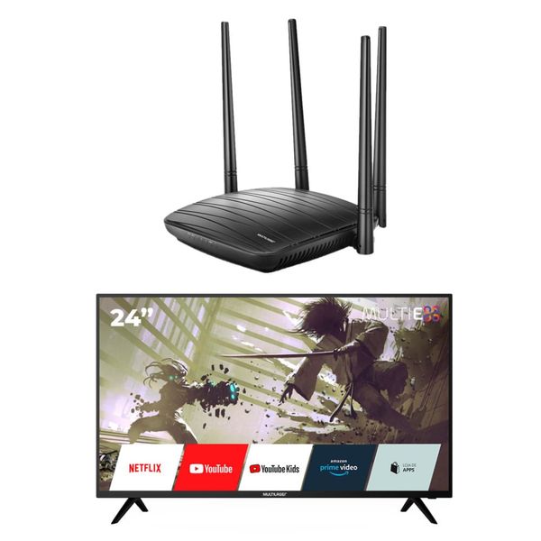 Combo Casa - Tela Multilaser 24” Multi Experience Smart e Roteador Wireless Dual Band AC1200 - RE0180K RE0180K