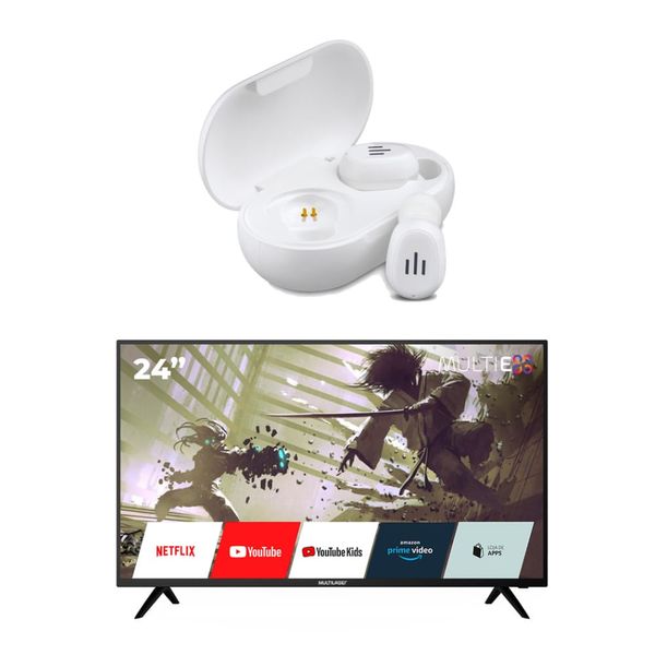 Combo Sound - Tela Multilaser 24” Multi Experience Smart e Earphone TWS Drop Branco Pulse - PH368K PH368K