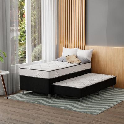 Cama Box Conjugada Solteiro Premier Unibox Molas Ensacadas (63x88x188) com Cama Auxiliar Preta