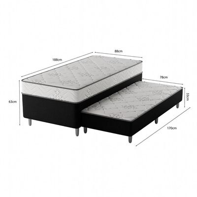 Cama Box Conjugada Solteiro Premier Unibox Molas Ensacadas (63x88x188) com Cama Auxiliar Preta