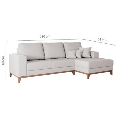 Sofá 3 Lugares Belgrado com Chaise Direito Linho Cru 230 cm