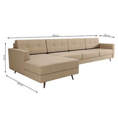 Sofá 4 Lugares Living com Chaise Esquerdo Pé Palito Linho Cotton Bege