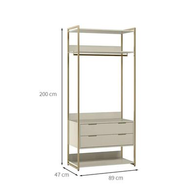 Guarda-Roupa Closet Industrial Mital com Cabideiro 2 GV Off White e Dourado