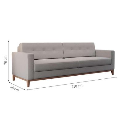 Sofá 3 Lugares Living Base de Madeira Linho Cotton Cru 210 cm