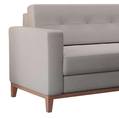Sofá 3 Lugares Living Base de Madeira Linho Cotton Cru 210 cm
