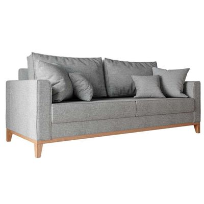 Sofá 3 Lugares Beny Base de Madeira Linho Cotton Cinza
