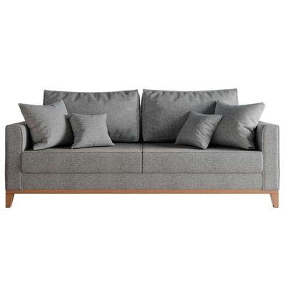 Sofá 3 Lugares Beny Base de Madeira Linho Cotton Cinza