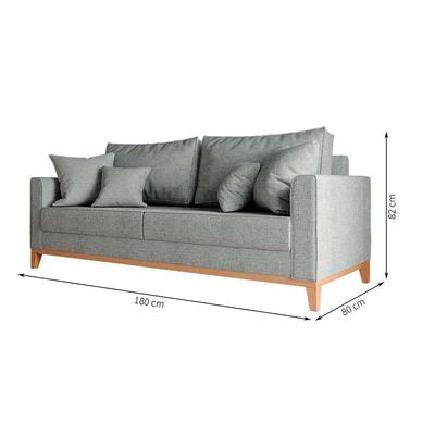 Sofá 3 Lugares Beny Base de Madeira Linho Cotton Cinza