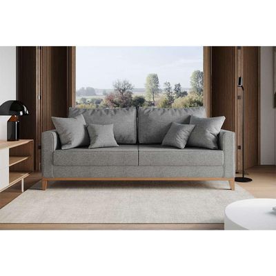 Sofá 3 Lugares Beny Base de Madeira Linho Cotton Cinza