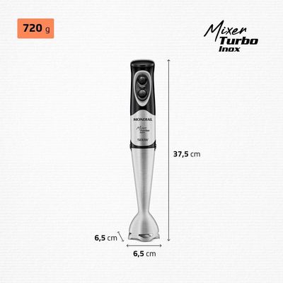 Mixer Turbo Inox Mondial Preto Inox 500W M-16-BI Mixer Turbo Inox Mondial