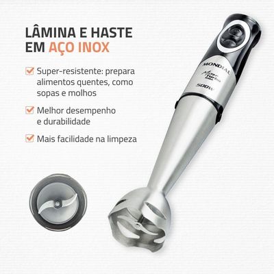 Mixer Turbo Inox Mondial Preto Inox 500W M-16-BI Mixer Turbo Inox Mondial