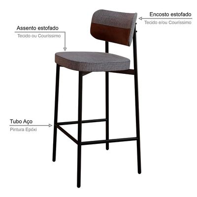 Banqueta Alta Alloa com Detalhe Marrom e Cinza