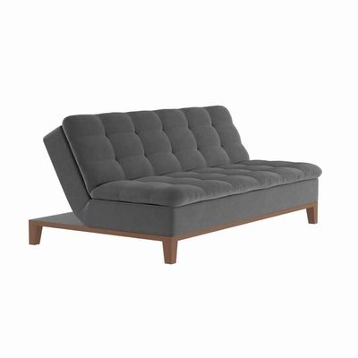Sofá-Cama 3 Lugares Casal Premium Champion Base e Pés de Madeira Suede Cinza