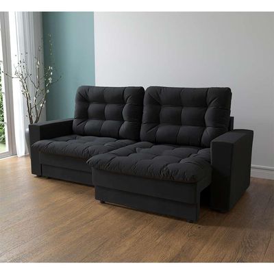 Sofá 3 Lugares Retrátil Lubeck Plush Suede Preto