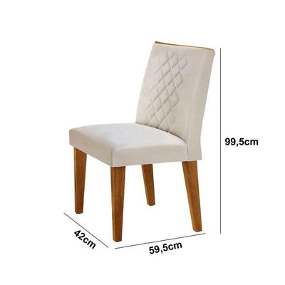 Conjunto de Mesa de Jantar com 6 Cadeiras Estofadas Maia I Veludo Off White e Creme