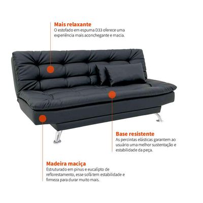 Sofá-Cama 3 Lugares Casal Premium Preto