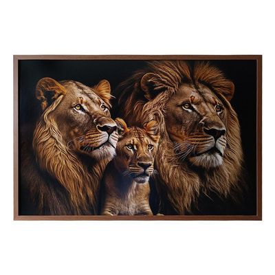 Quadro Decorativo Leões Moldura Cx Alta 100x66 Titulo Moldura Madeira