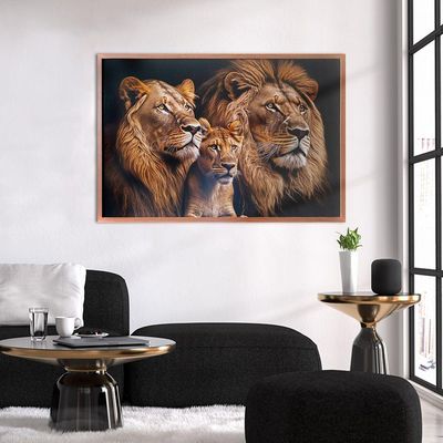 Quadro Decorativo Leões Moldura Cx Alta 100x66 Titulo Moldura Madeira