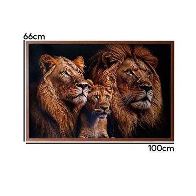 Quadro Decorativo Leões Moldura Cx Alta 100x66 Titulo Moldura Madeira