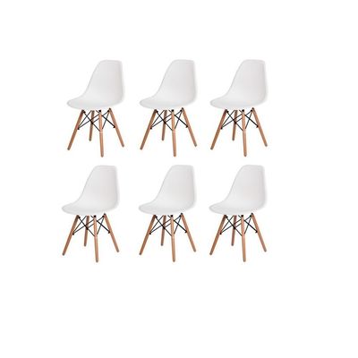 Conjunto De Mesa De Jantar Eames Eiffel Redonda 100cm Tampo De Madeira Branco Com 6 Cadeiras Brancas