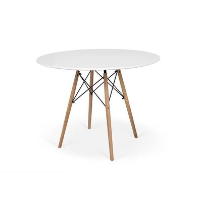 Conjunto De Mesa De Jantar Eames Eiffel Redonda 100cm Tampo De Madeira Branco Com 6 Cadeiras Brancas