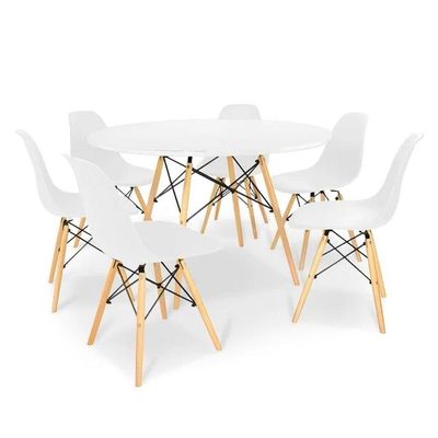 Conjunto De Jantar Mesa Eiffel 120cm Branca + 6 Cadeiras Eiffel Dkr Brancas