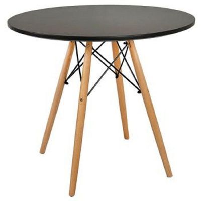 Conjunto De Mesa De Jantar Eames Eiffel Redonda 110cm Tampo De Madeira Preto Com 6 Cadeiras Brancas