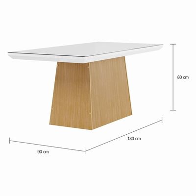 Conjunto de Mesa de Jantar Alice I com Vidro e 6 Cadeiras Grécia Veludo Creme e Off White
