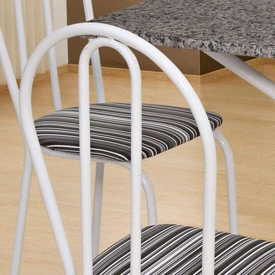 Conjunto de Mesa com 4 Cadeiras Thais Branco, Listrado Branco e Preto