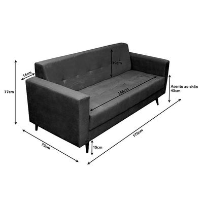 Sofá 2 Lugares Vitrola Suede Cinza