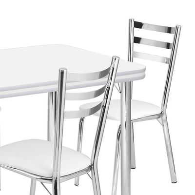Conjunto de Mesa de Jantar com 4 Cadeiras Gisele Branco e Cromado