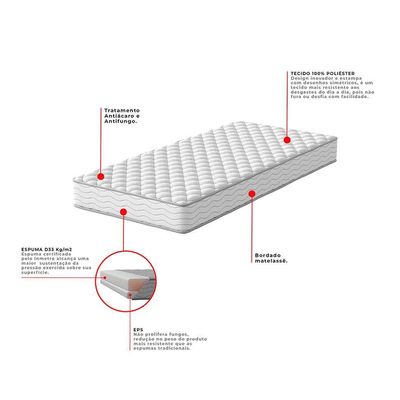 Cama Box com Colchão Solteirão Howie Espuma D33 (17x96x203) Branco e Cinza