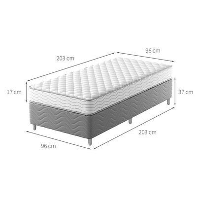 Cama Box com Colchão Solteirão Howie Espuma D33 (17x96x203) Branco e Cinza