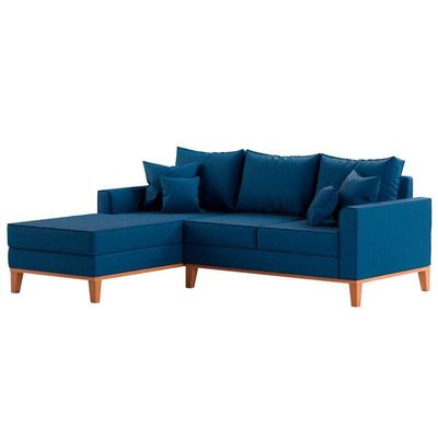 Sofá 3 Lugares Beny Com Chaise Esquerdo Linho Azul Marinho