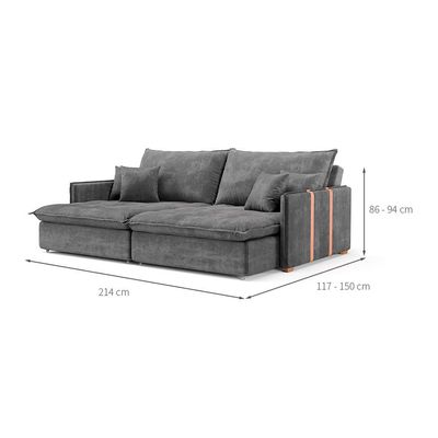 Sofá Retrátil Sem Caixa 3 lugares Solomons Velosuede Grafite