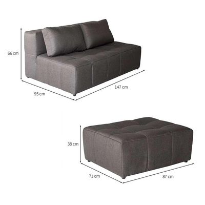 Sofá Modular 2 Lugares com Puff Soho Linho Grafite