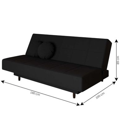Sofá-Cama Casal 3 Lugares Jimmy Suede Preto