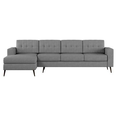 Sofá 4 Lugares Life com Chaise Esquerdo Pé Palito Linho Cotton Cinza
