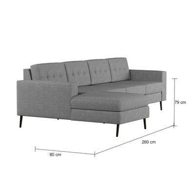 Sofá 4 Lugares Life com Chaise Esquerdo Pé Palito Linho Cotton Cinza