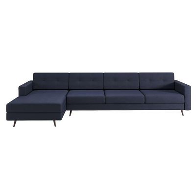 Sofá 4 Lugares Living com Chaise Esquerdo Pé Palito Linho Cotton Azul Marinho