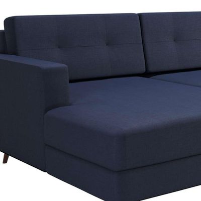 Sofá 4 Lugares Living com Chaise Esquerdo Pé Palito Linho Cotton Azul Marinho