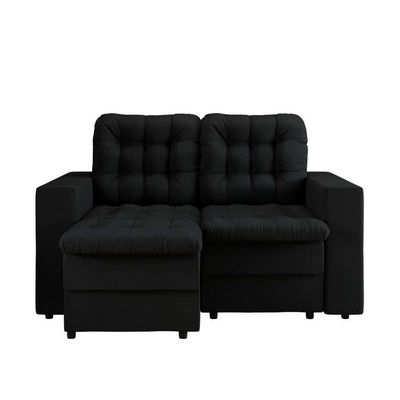 Sofá 2 Lugares Retrátil Lubeck Plush Suede Preto 140 cm