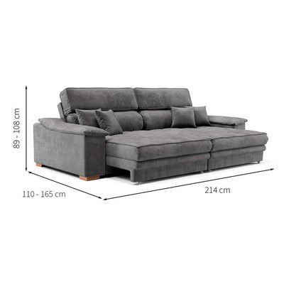 Sofá 3 Lugares Retrátil e Reclinável Lupin Velosuede Grafite