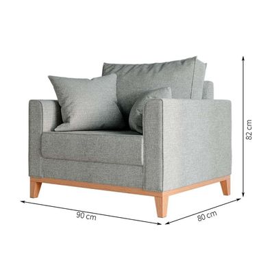 Poltrona Beny Pés e Base em Madeira Linho Cotton Cinza