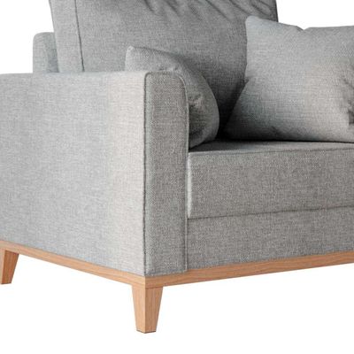 Poltrona Beny Pés e Base em Madeira Linho Cotton Cinza