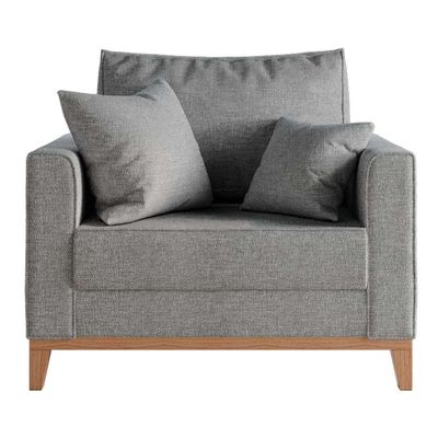 Poltrona Beny Pés e Base em Madeira Linho Cotton Cinza