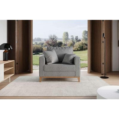 Poltrona Beny Pés e Base em Madeira Linho Cotton Cinza